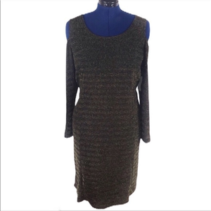 NY Collection 2X black gold metallic cold shoulder stripe plus-size‎ dress
